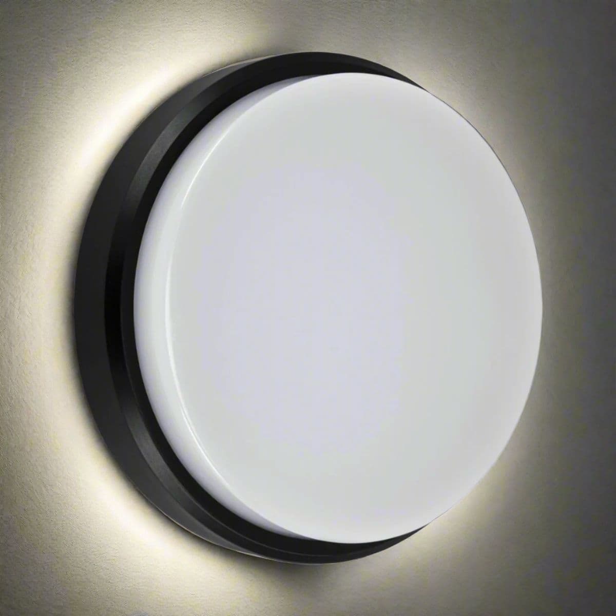 'Kiki' Black Opal Round Outdoor Wall Light Bulkhead 18W