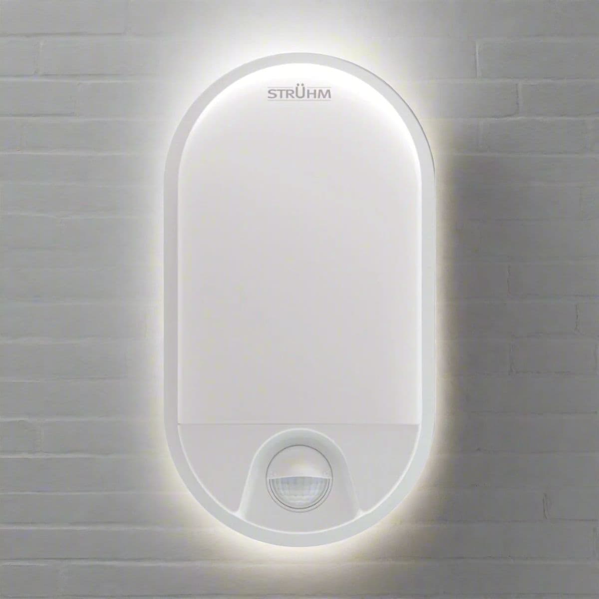 'Leah' White Opal Oval Outdoor Wall Light With PIR Motion Sensor