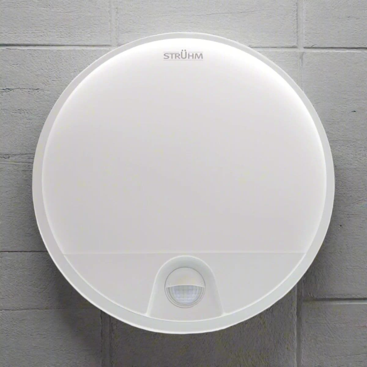 'Leah' White Opal Round Outdoor Bulkhead Wall Light 15W PIR Motion Sensor