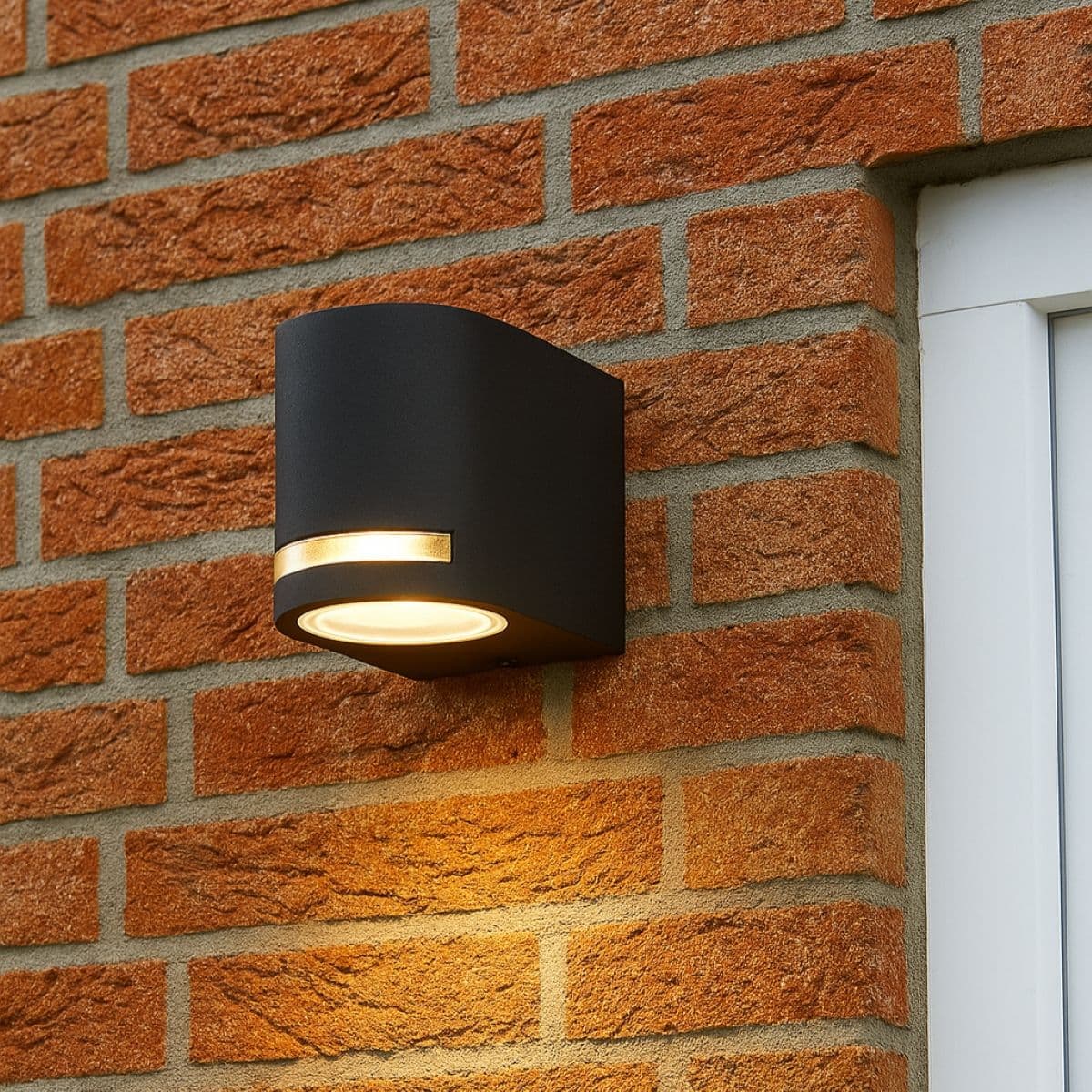 'Oax' Black Curved GU10 Single Down Outdoor Wall Light with Halo Front Illumination IP54 240V
