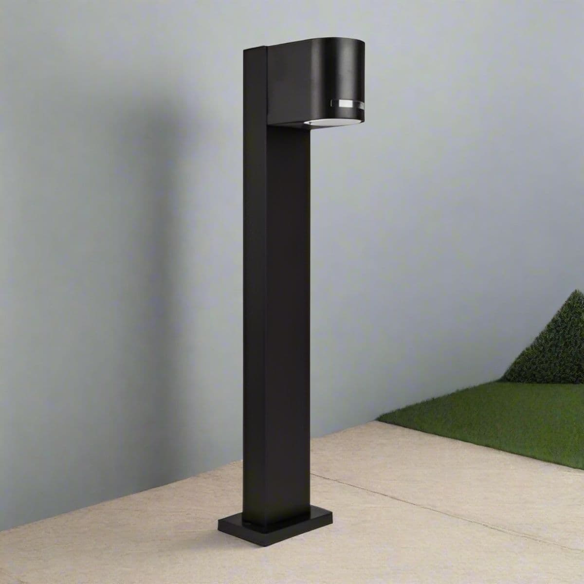 'Moon' Black Curved GU10 Single Down Outdoor Post Light with Halo Front Illumination