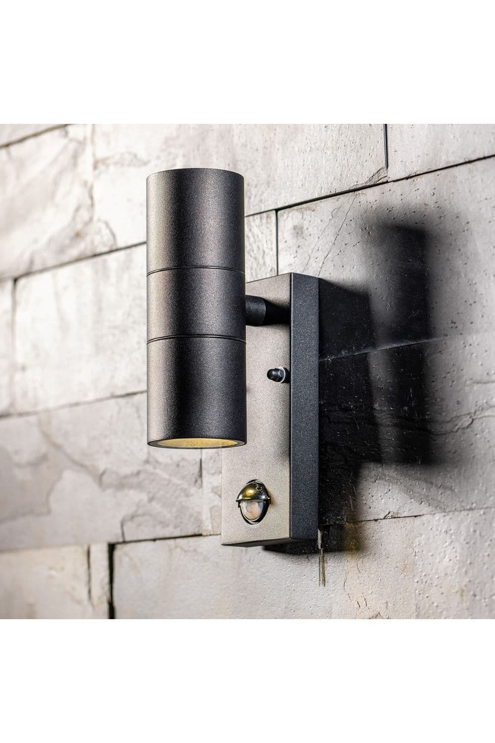 CGC Lighting 'Leon' Black Stainless Steel GU10 Up and Down Outdoor Wall Light IP44 with PIR Motion Sensor