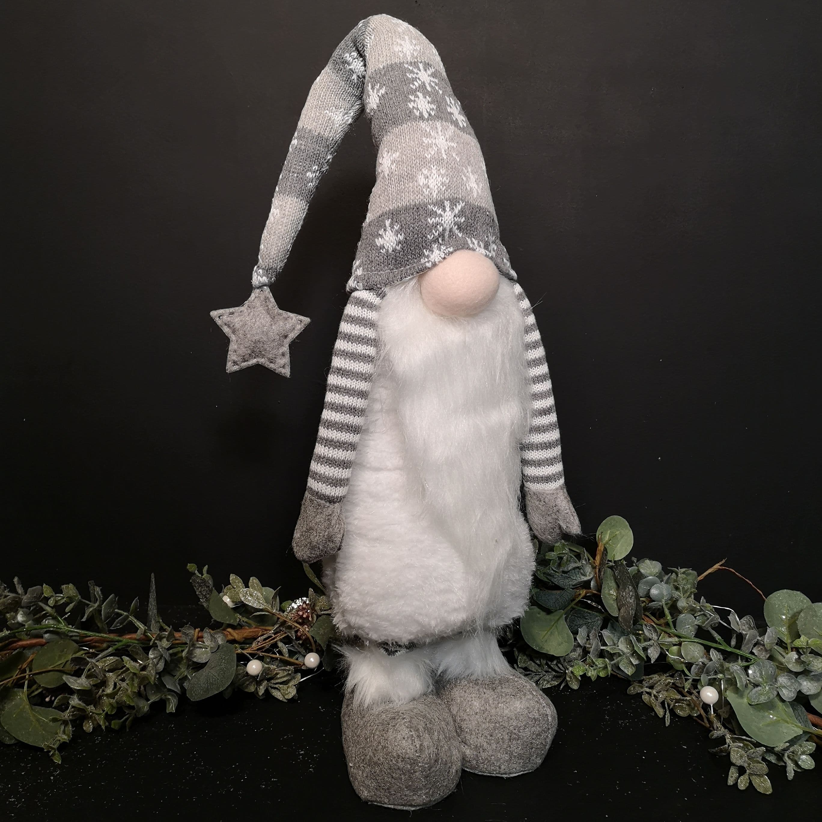 36" Standing Bearded Grey & White Gonk with Extendable Legs Christmas Decoration