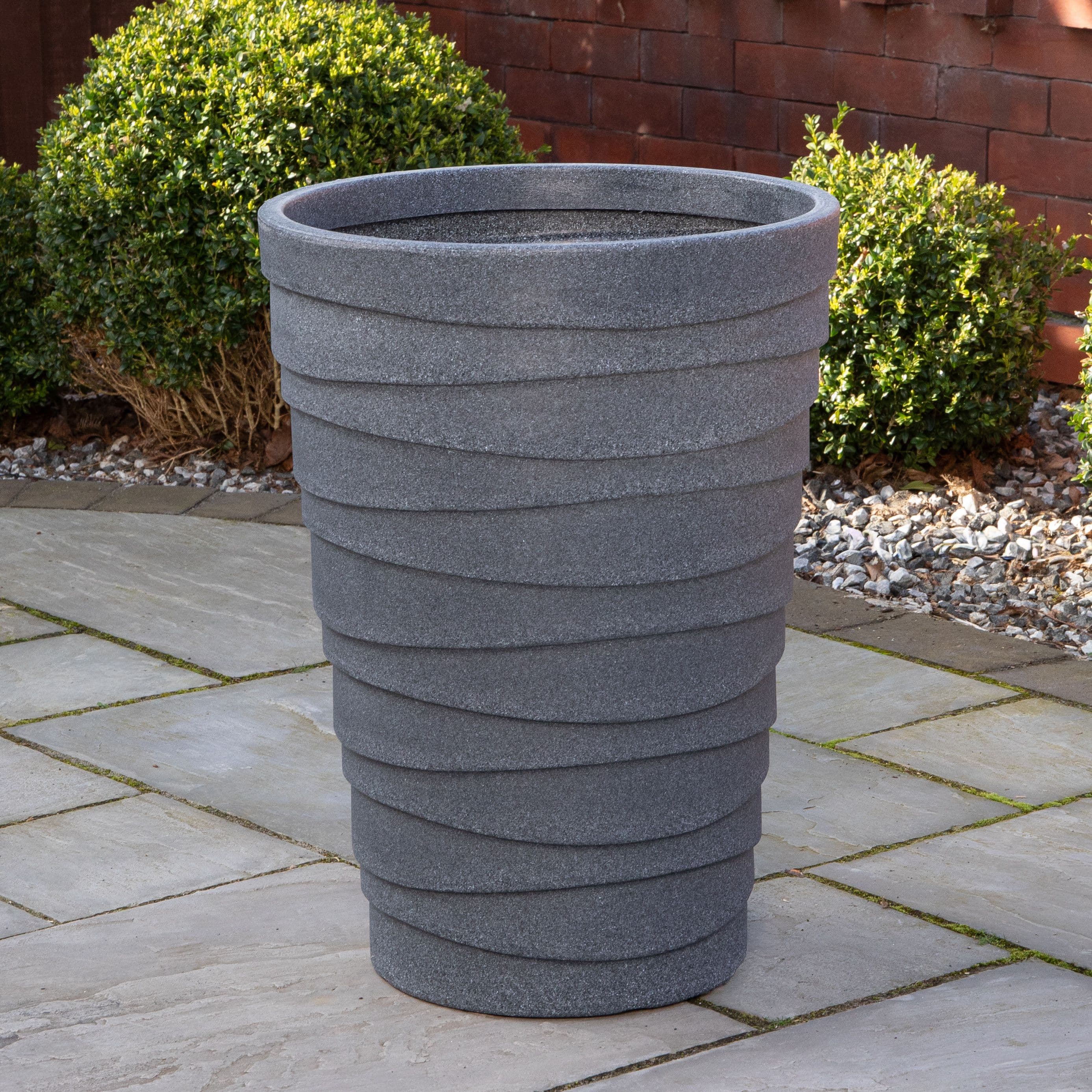 66cm Tall Round Grey Garden Patio Trojan Plant Pot