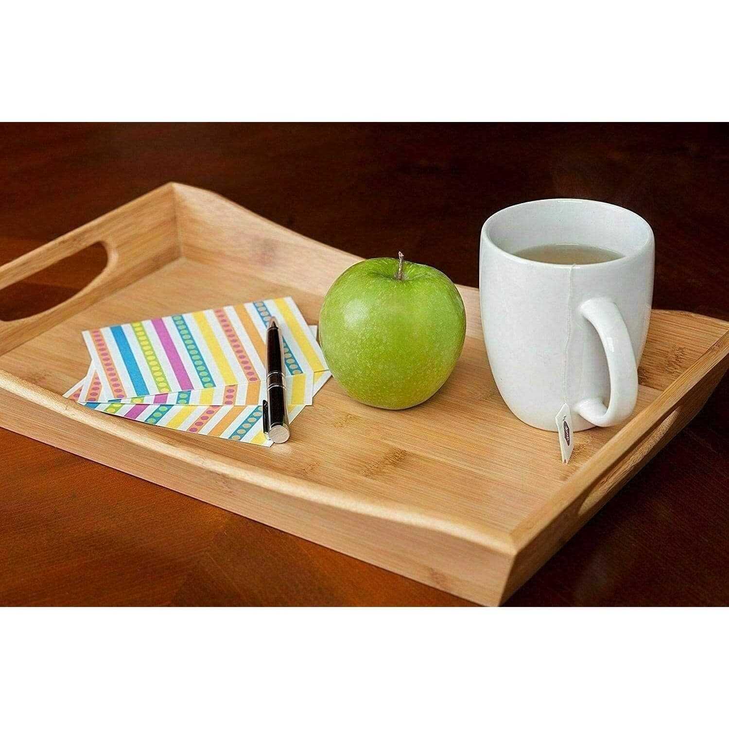 Bamboo Serving Tray Handles Curve Serving Platter Wooden Breakfast Tray