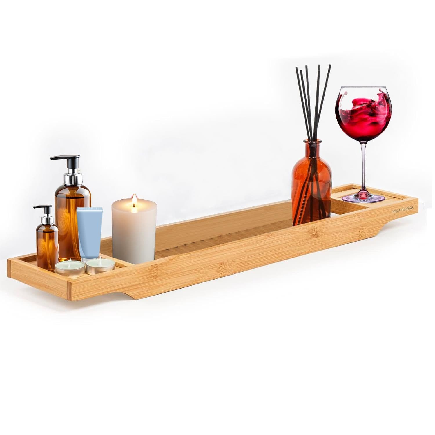 Bamboo Bath Caddy Tray Bridge Bath Tray Table Bathroom Shelf Organizer Storage Bath Table