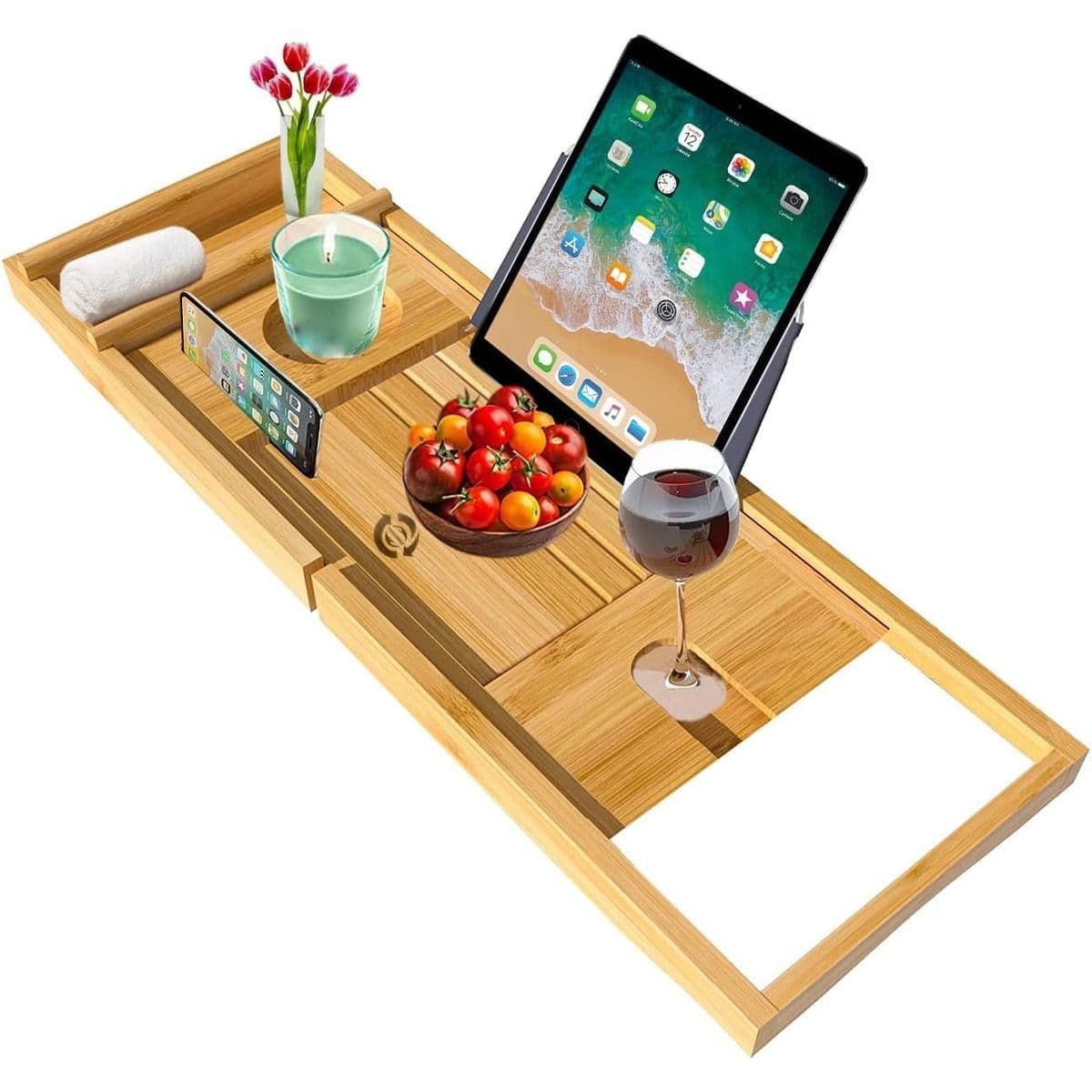 Bamboo Bath Caddy Bath Tray Extending Sides Wood Bathtub Rack