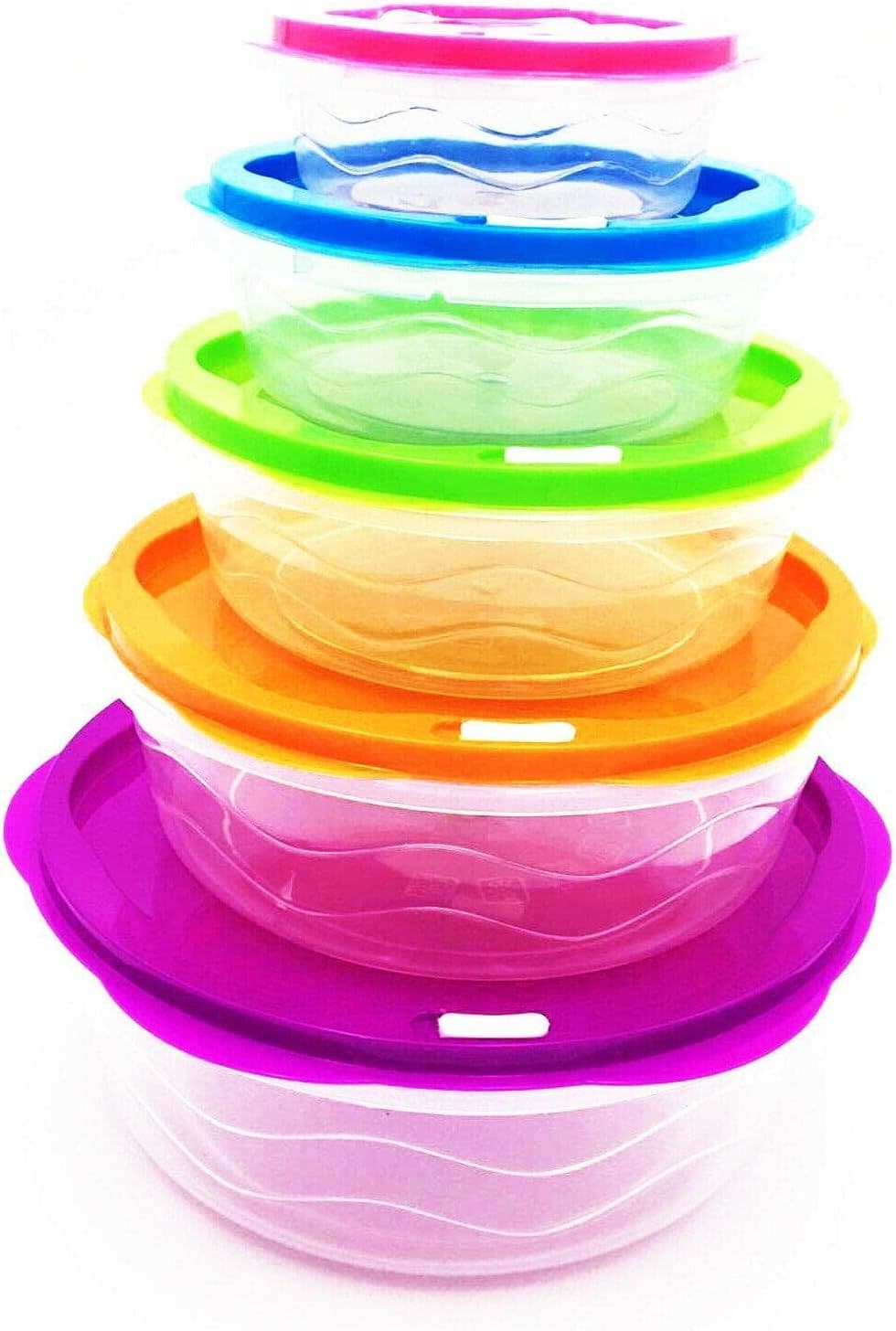 Food Storage Container Set 5 Round Reusable Plastic Food Containers Air Vented Lids