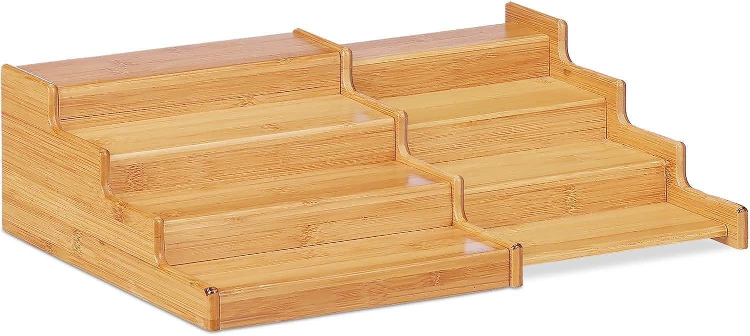 Bamboo Expandable Spice Rack Organizer 3 Tier Kitchen Cabinet