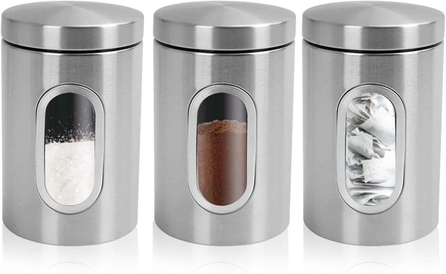 3 PC Kitchen Canister Set Food Storage Container Set Stainless Steel Storage Jars