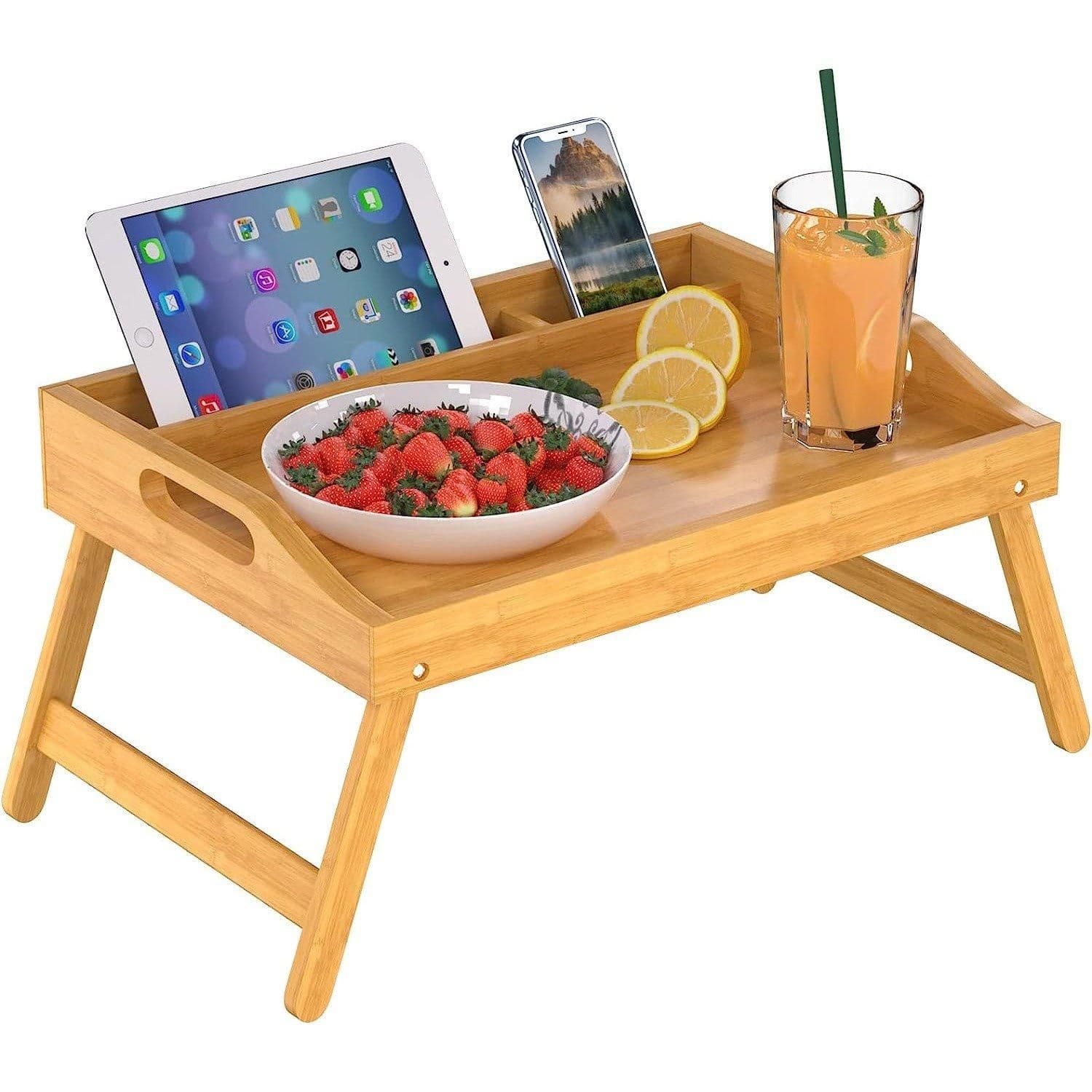 Bamboo Bed Tray Table Foldable Legs Breakfast Tray