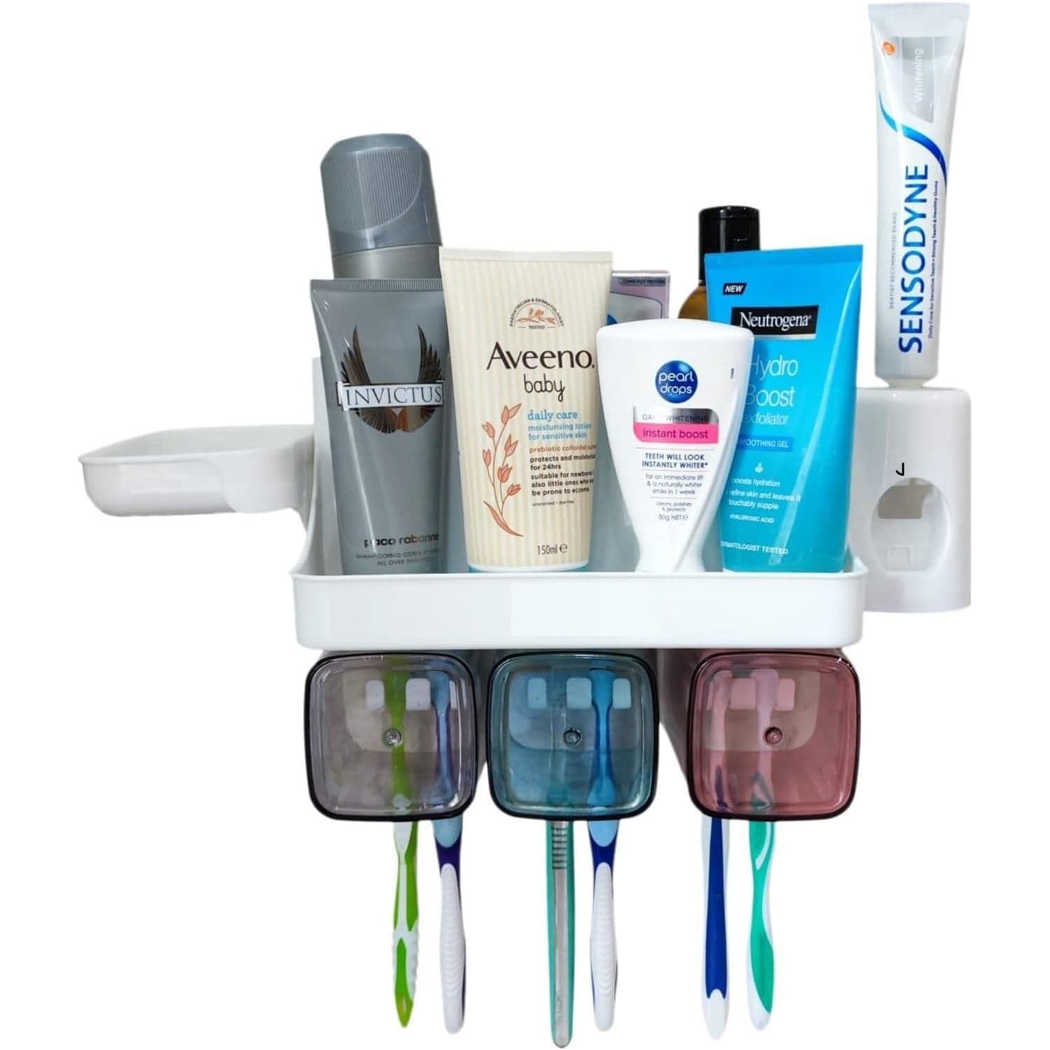Wall Mounted Toothbrush Holder Automatic Toothpaste Dispenser Soap Holder 3 Cups