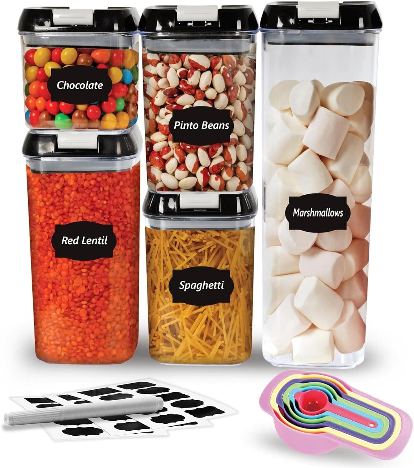 Airtight Food Storage Containers Set Pack 5 Plastic Multisize Storage Jars
