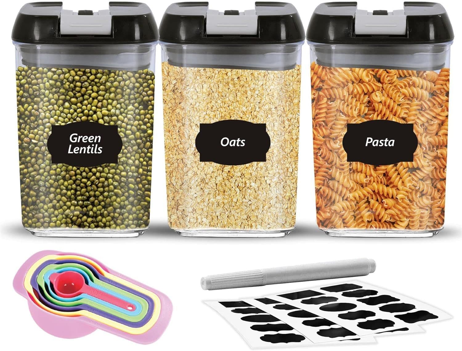 Airtight Food Storage Containers Set Pack 3 x Plastic Storage Jars