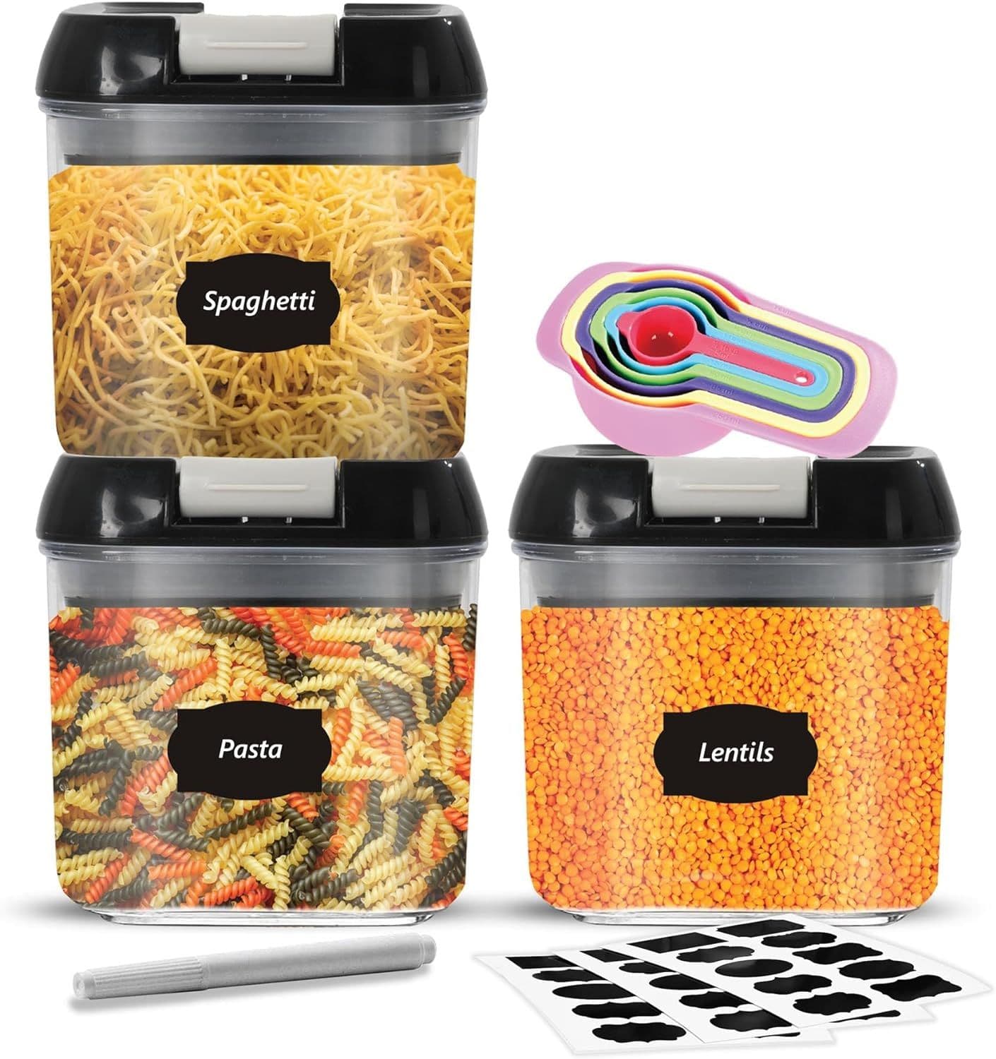 Airtight Food Storage Containers Pack 3 x Plastic Storage Jars