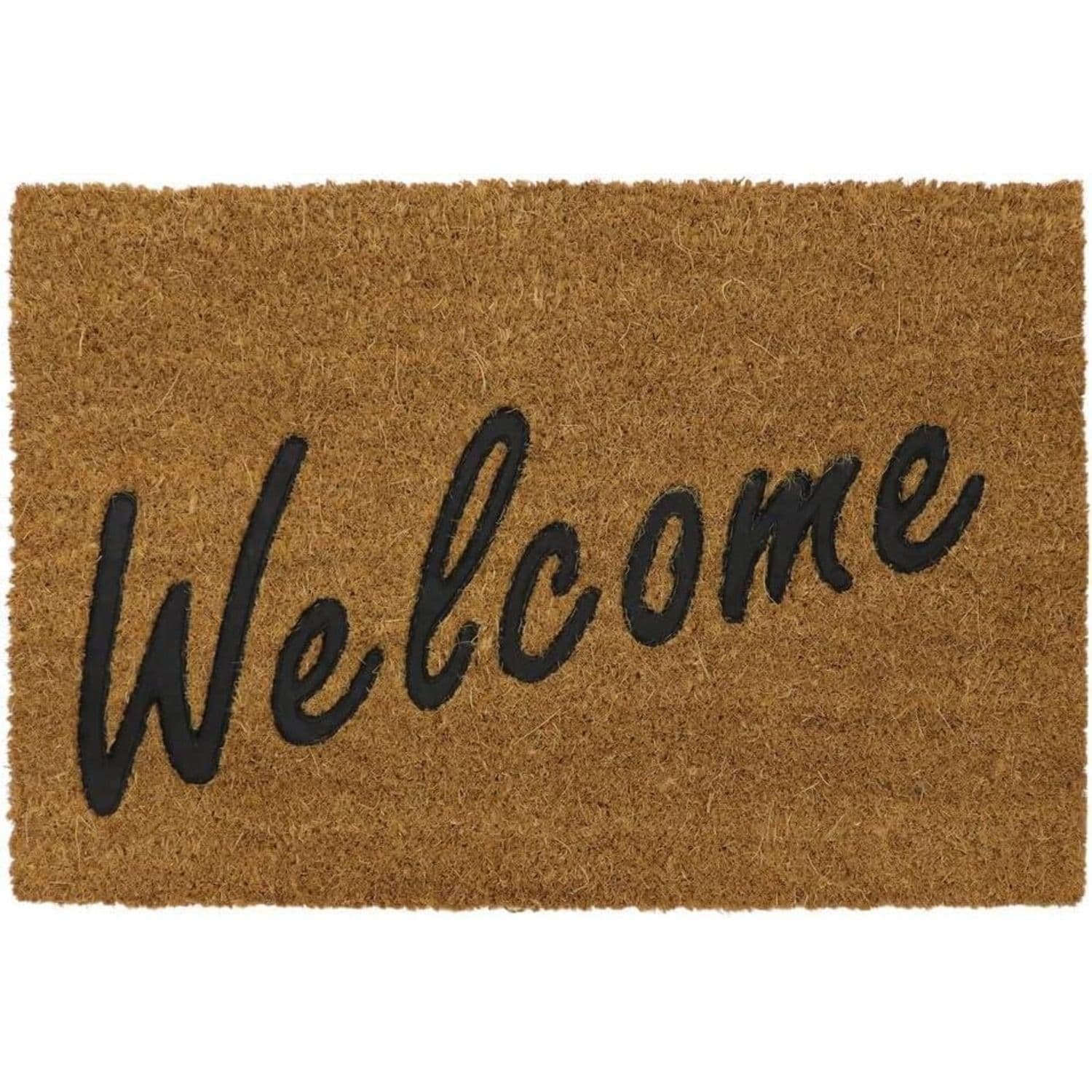 Eco Friendly Rubber Embossed PVC Backed Coir Entrance Door Mat Welcome Design