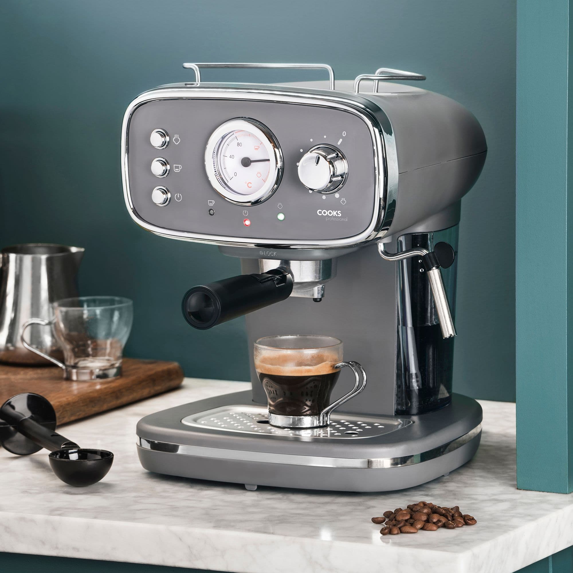 Coffee Machine Espresso Maker Caffé Barista Pro 15-Bar Pump Frothing Wand Grey