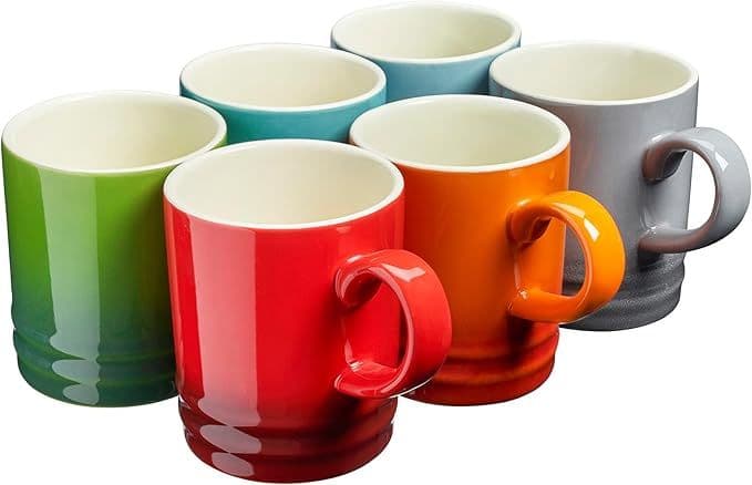 Mugs Set of 6 Tea Coffee Multi-Coloured Stoneware 350ml