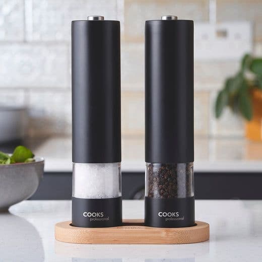 Electric Salt and Pepper Mill Grinder Set Shaker Automatic with Stand  Matt Black