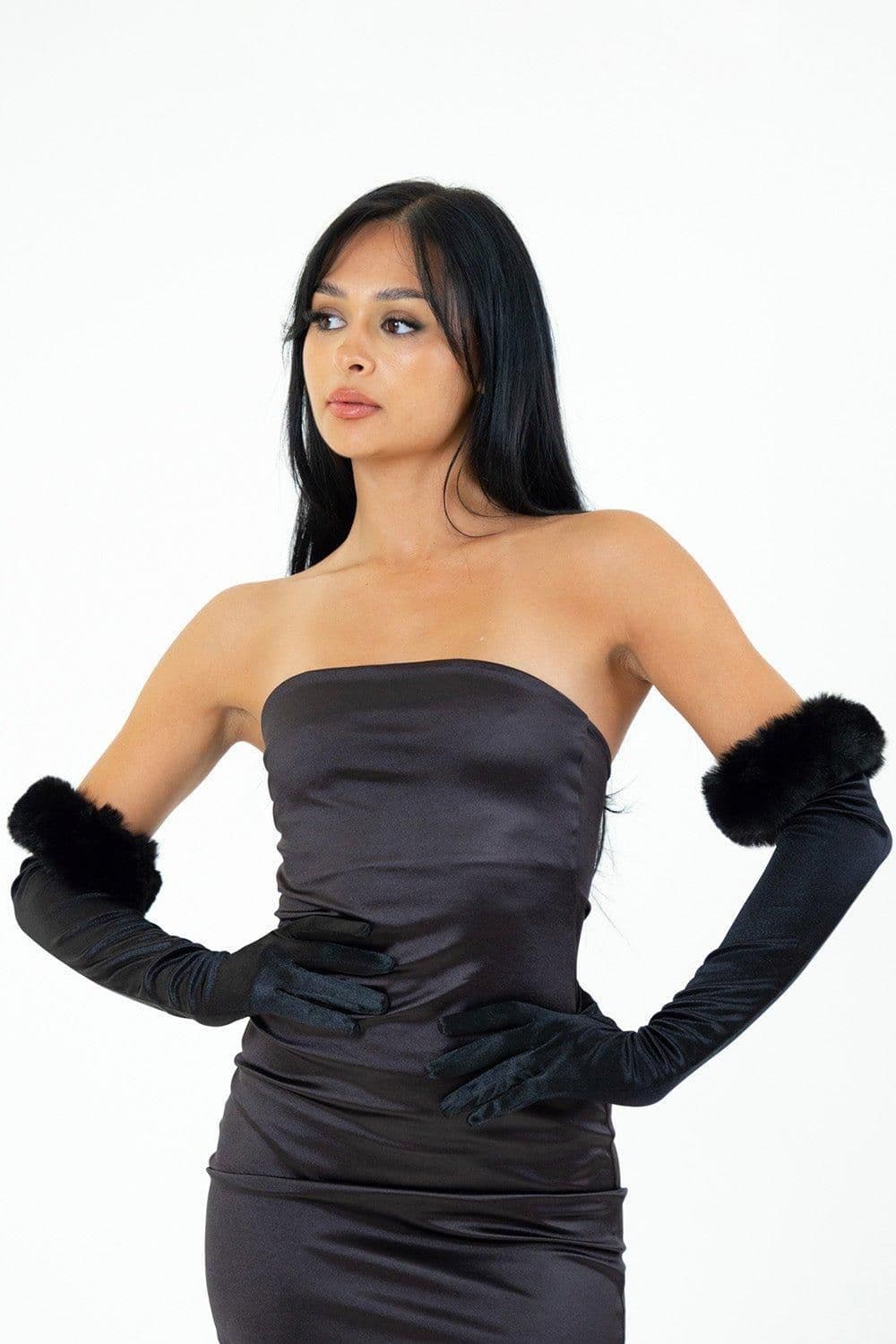 Long Gloves Fur Trim