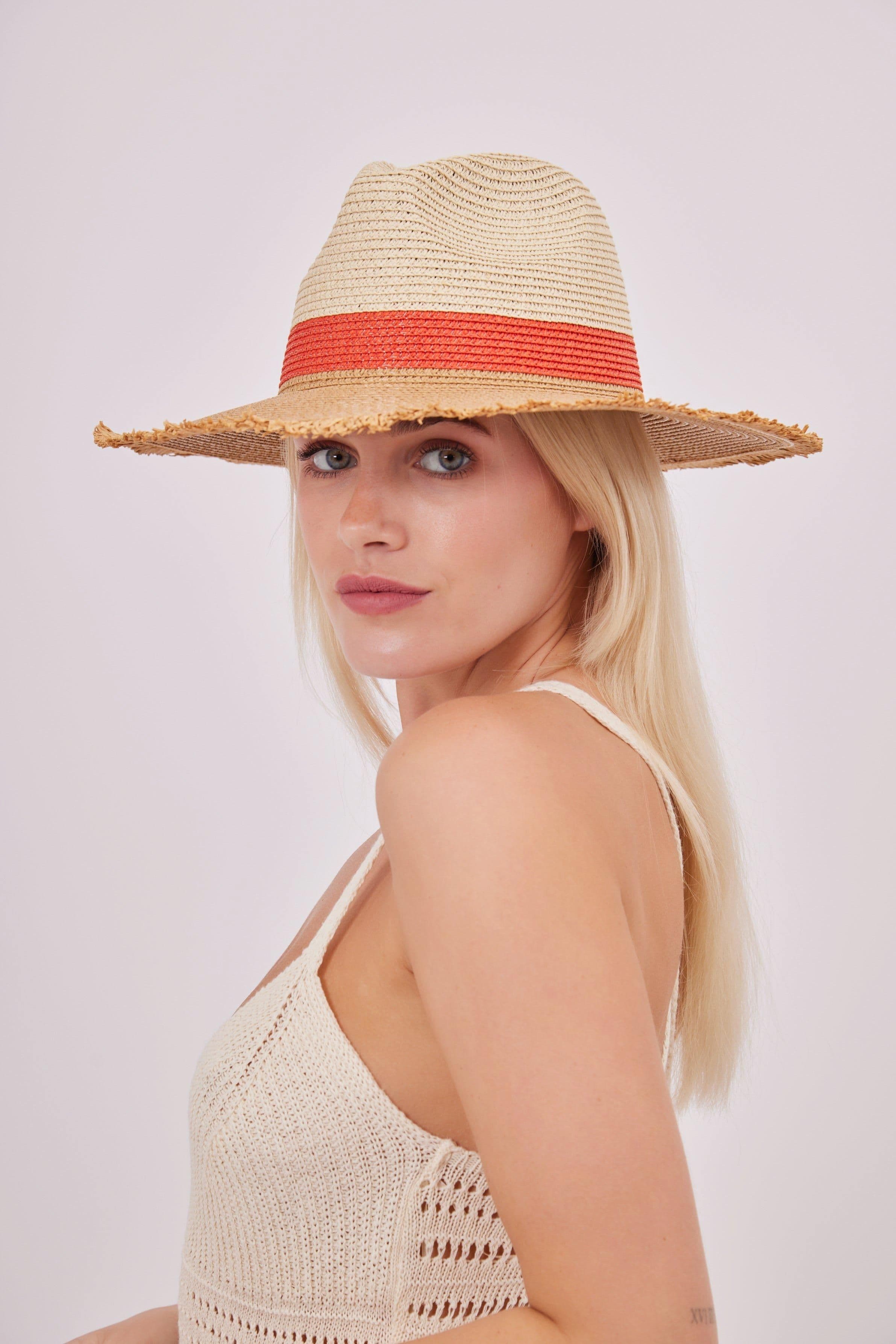 Contrast Straw Fedora Frayed Edge