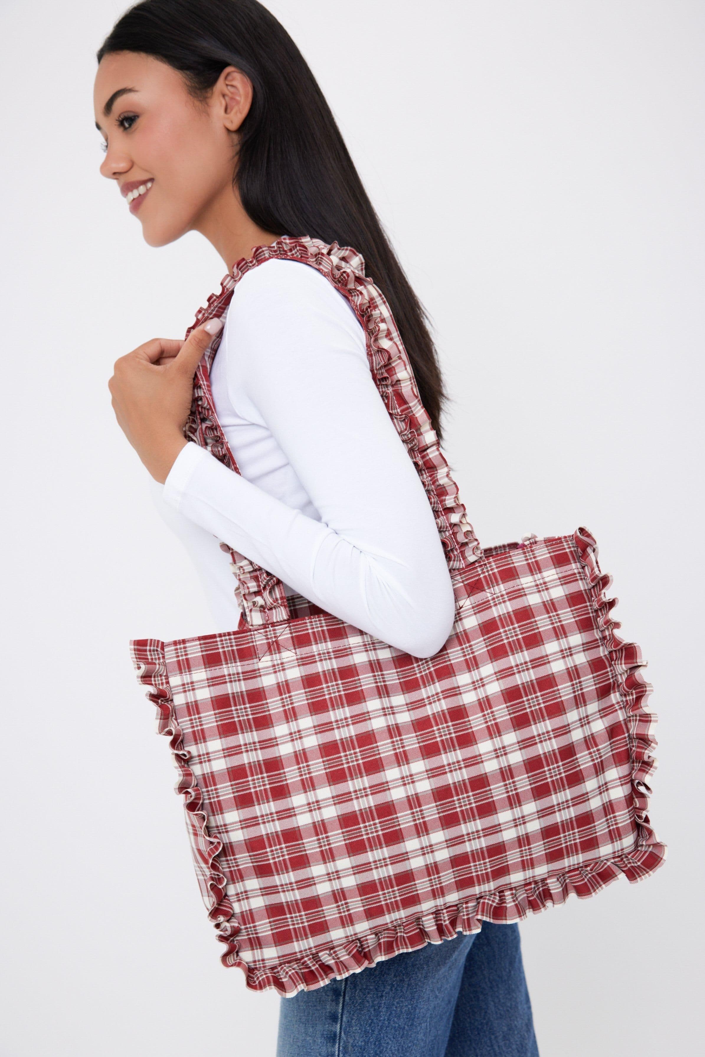 Check Tote Ruching Detail