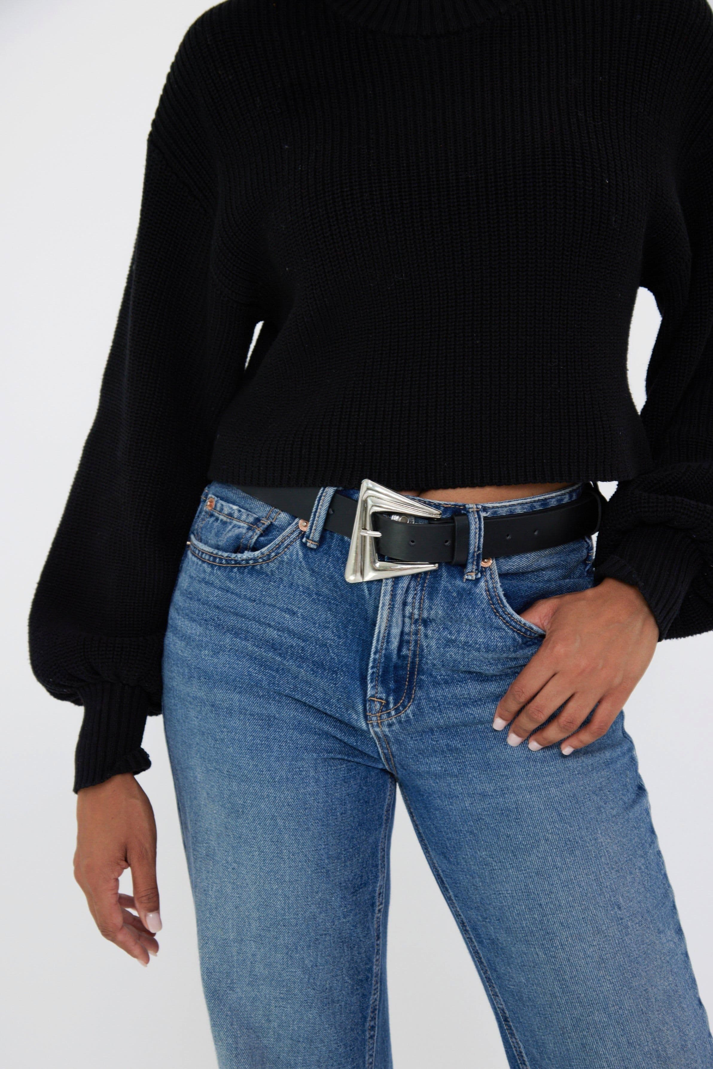 Sculptural Pointed Square Buckle Belt