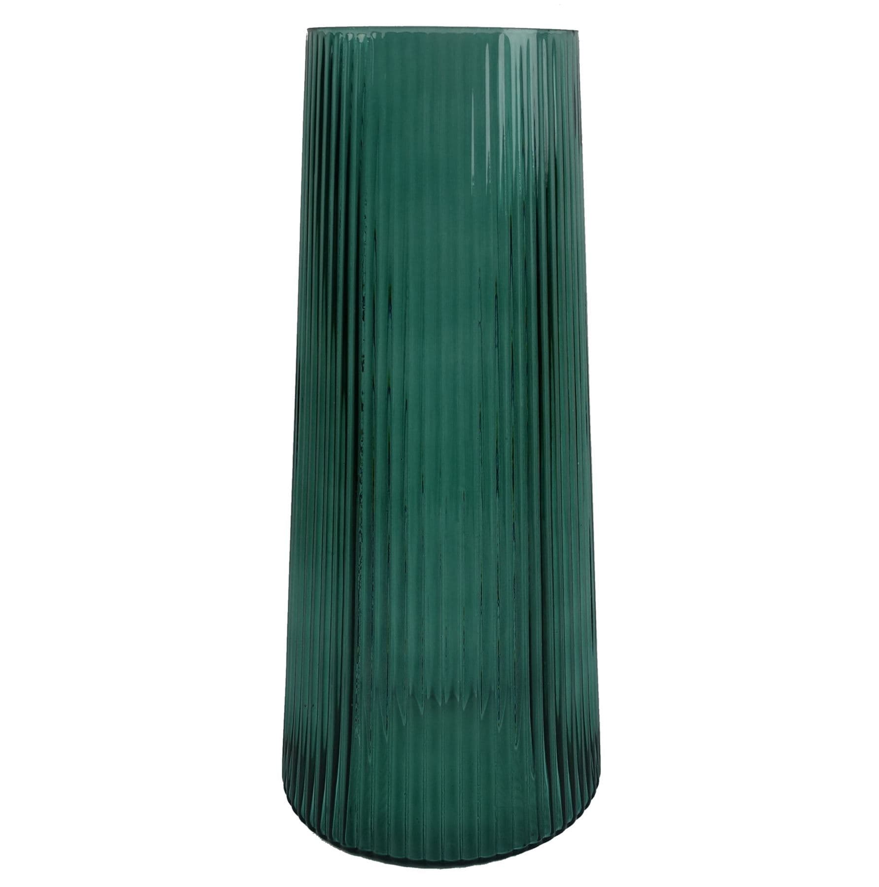 28cm Green Ridged Glass Vase Large