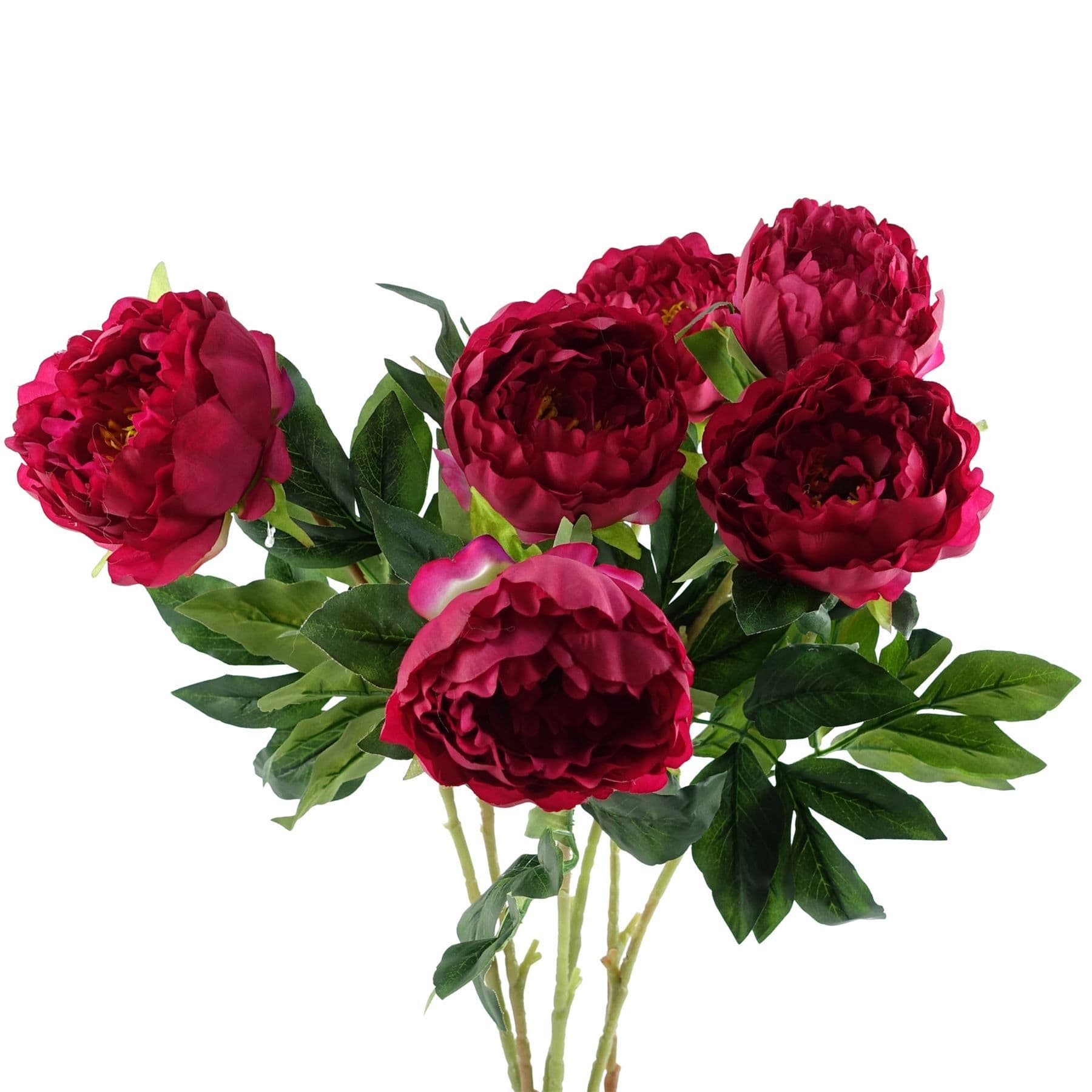 Pack of 6 x 80cm Artificial Dark Pink Peony Stem