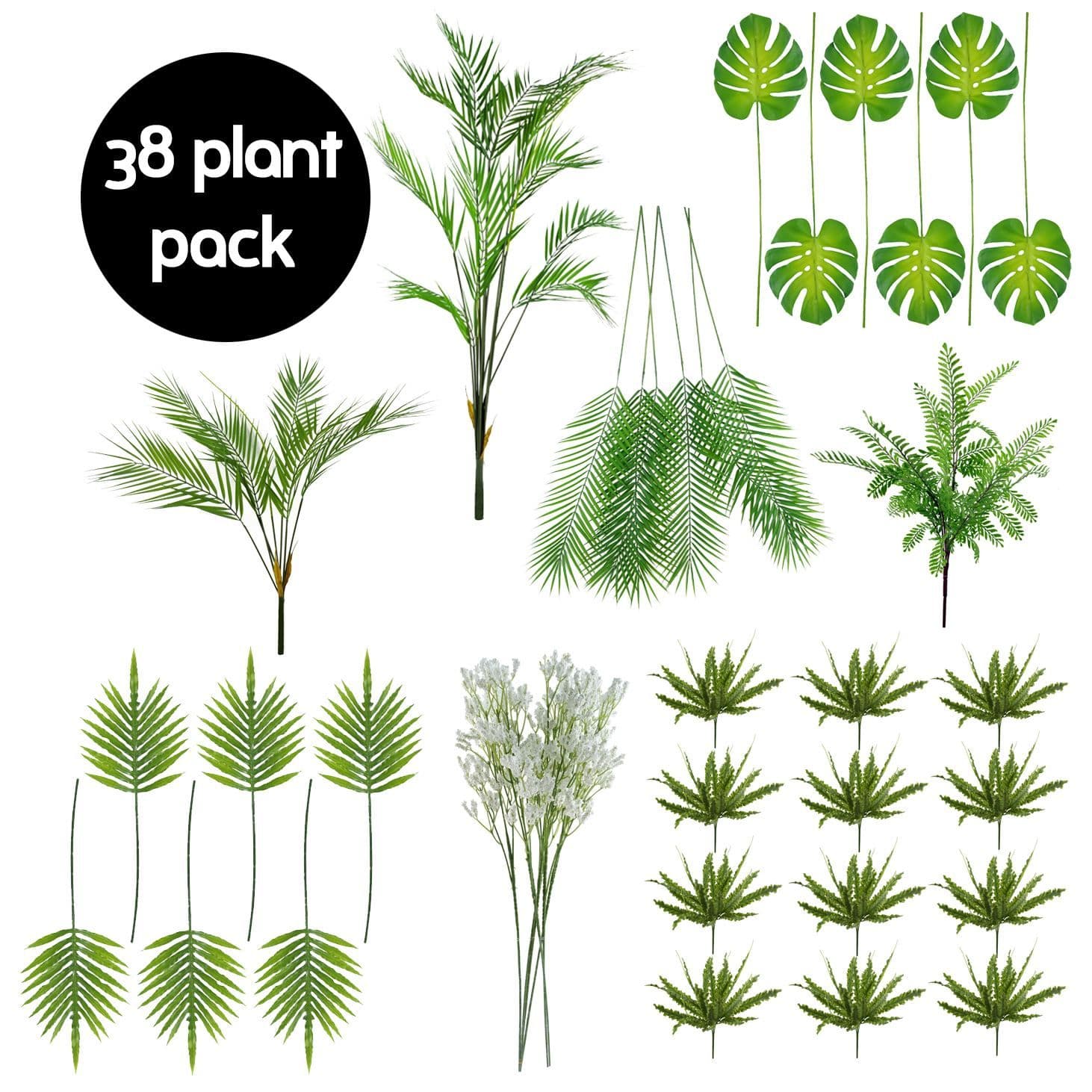 Pack of 38 Foliage Stem Plants - Leaves and Palm Trees