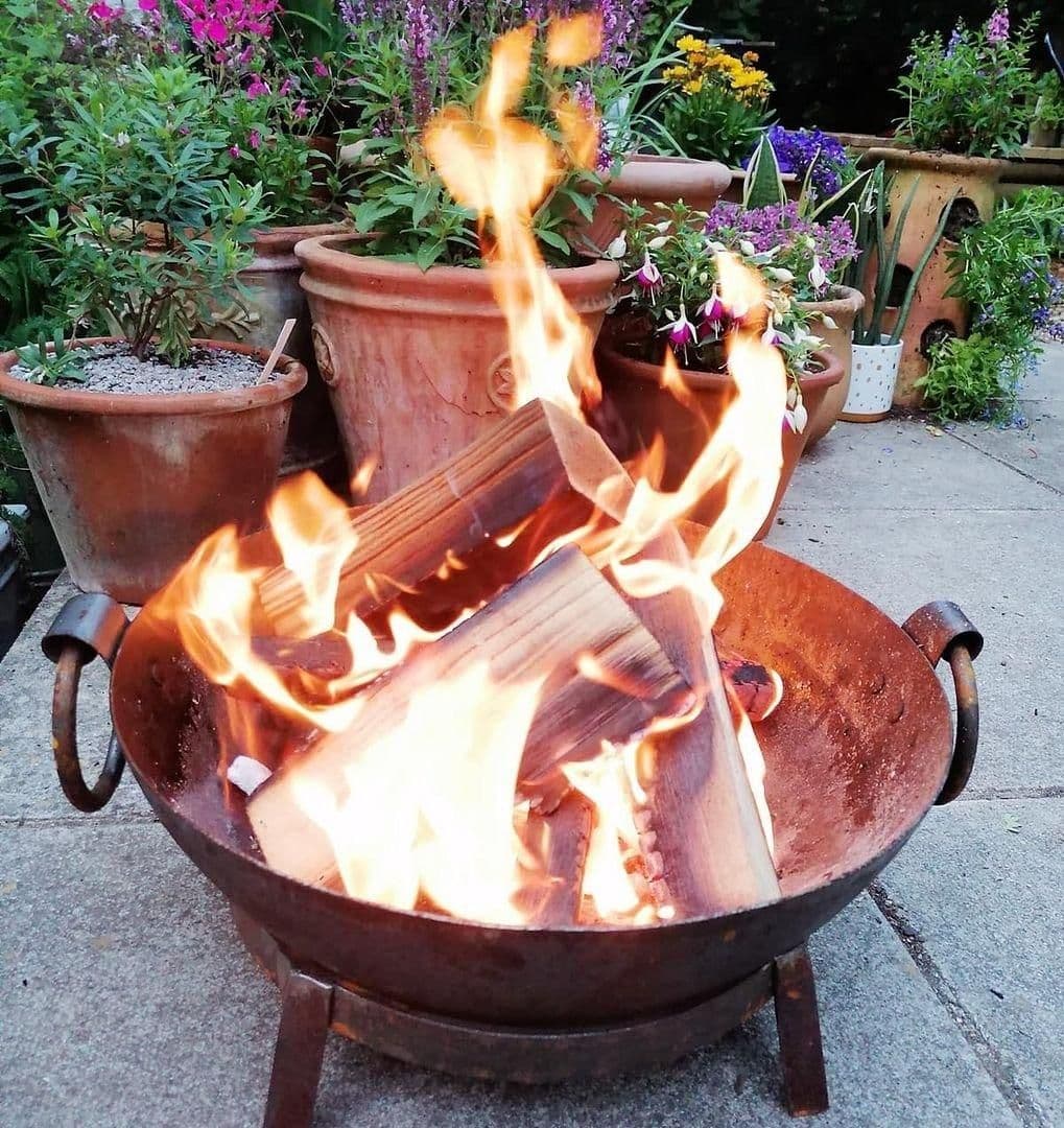 3 1 BBQ Hand Made Fire Pit Kadai Steel Cooking Bowl 40cm Diameter