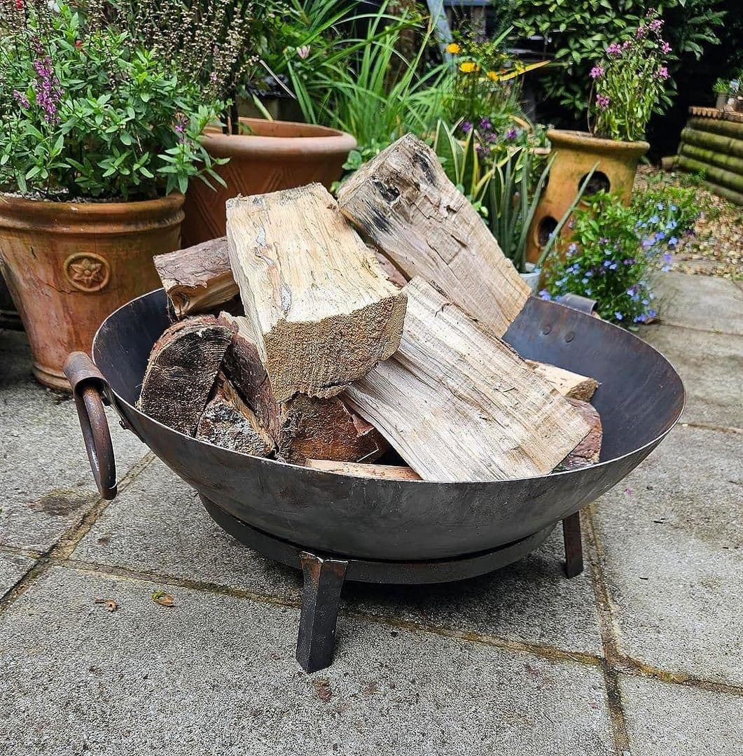 3 1 BBQ Hand Made Fire Pit Kadai Steel Cooking Bowl 60cm Diameter