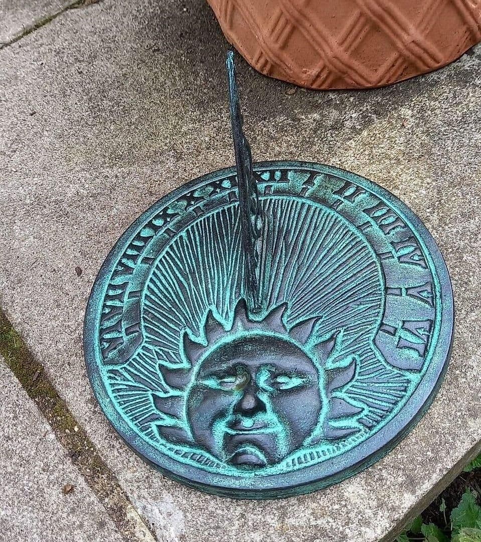 Sundial Ornament Verdigris Cast Iron Sun Face