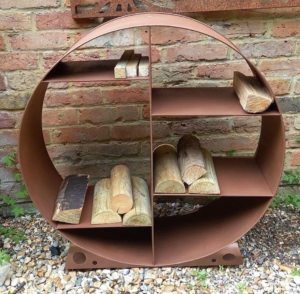 Large Steel Round Log Store & Shelves Metal Log Holder Log Storage Rustic 80cm