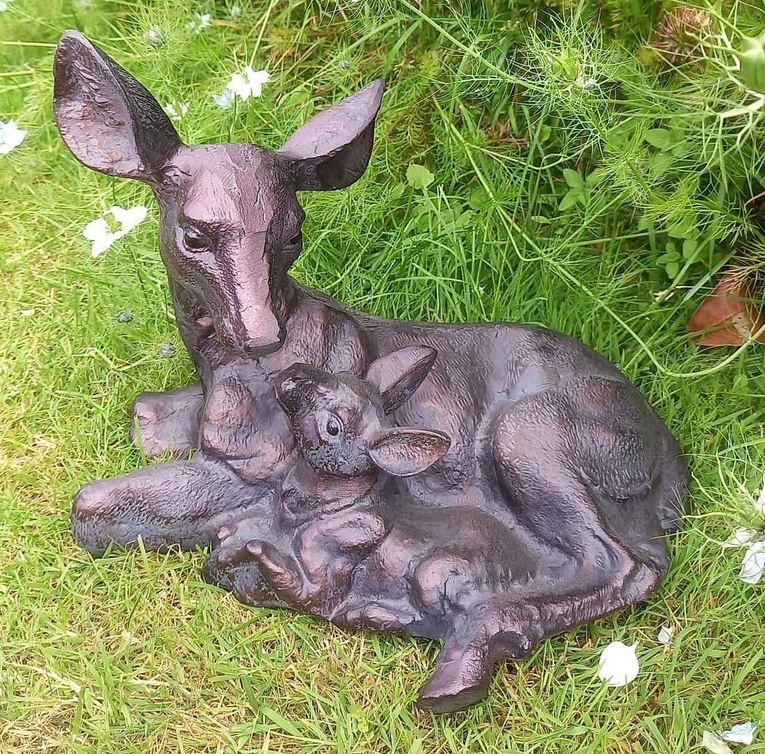 Doe Fawn Laying Deer Garden Ornament Sculpture Hand Crafted Aluminium