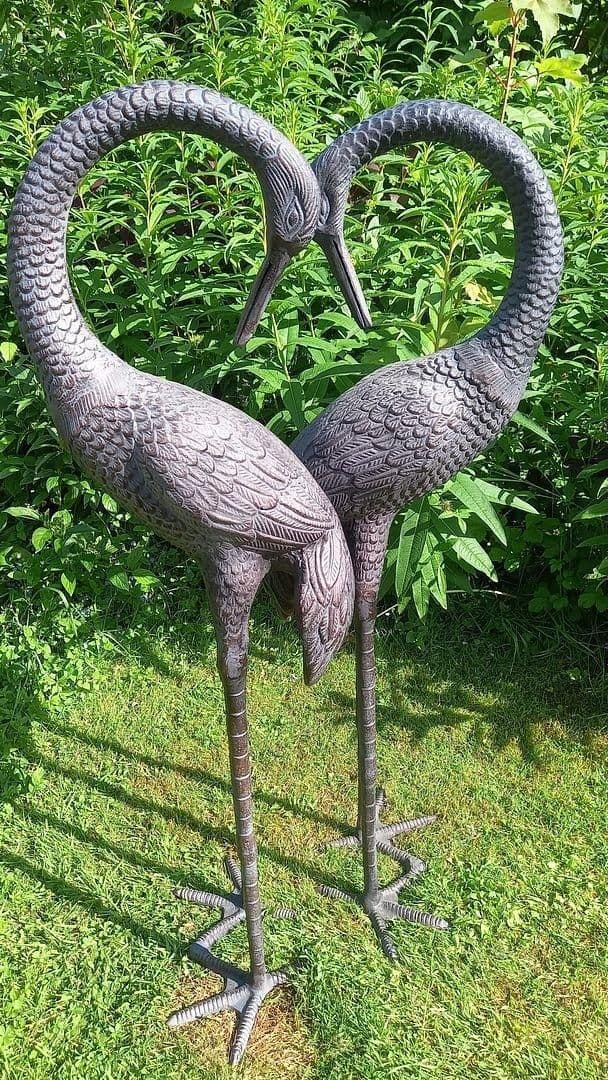 Pair Love Cranes Garden Ornaments Aluminium Finish 1m tall