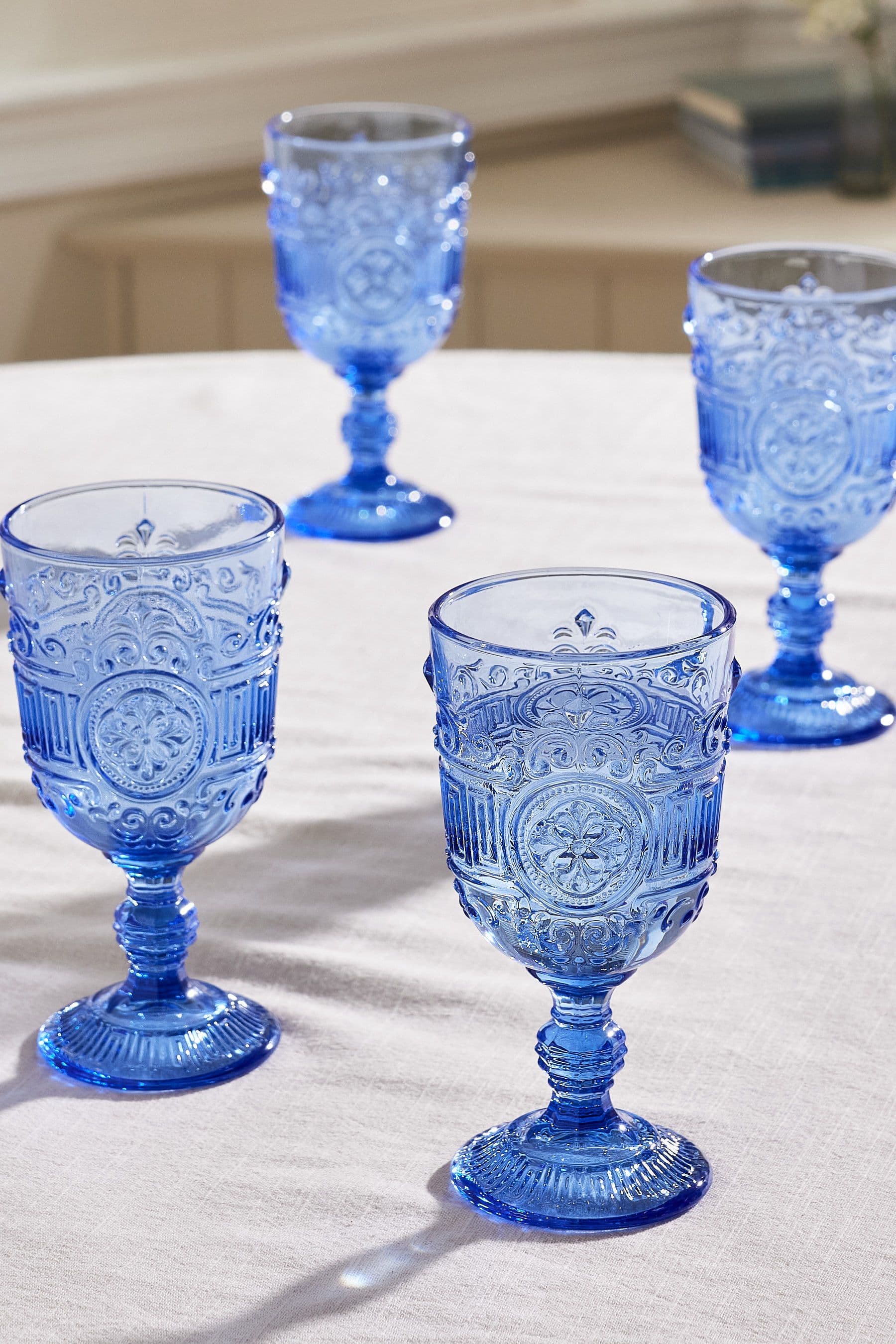 Set 4 Vintage Luxury Embossed Drinking Wine Glass Wine Goblets