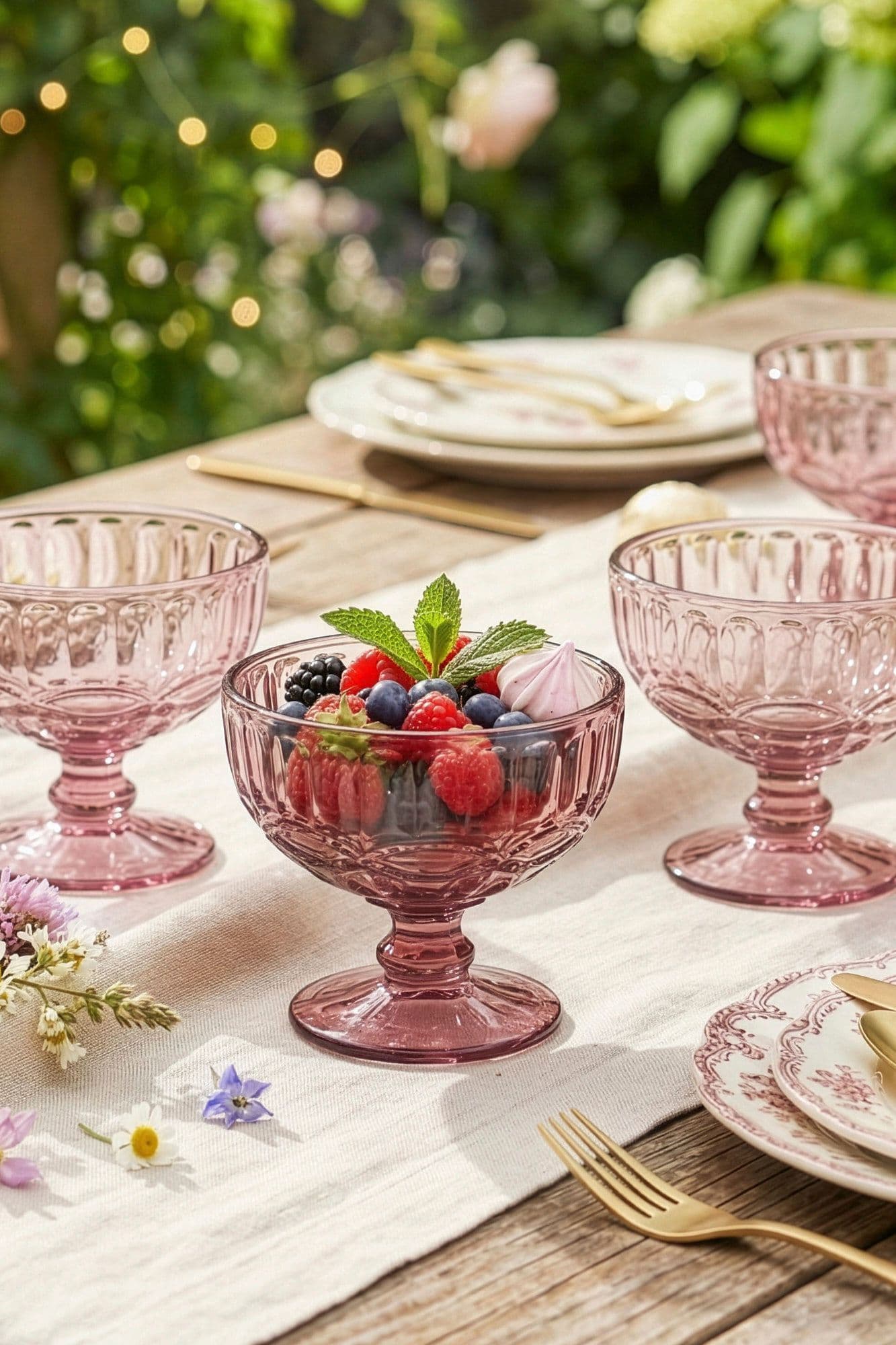 Set 4 Vintage Glass Trifle Bowl Dessert Bowls