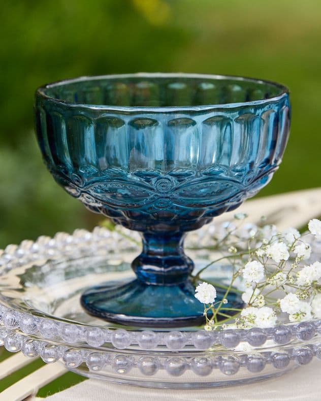 Set 4 Vintage Sapphire Glass Trifle Bowl Dessert Bowls
