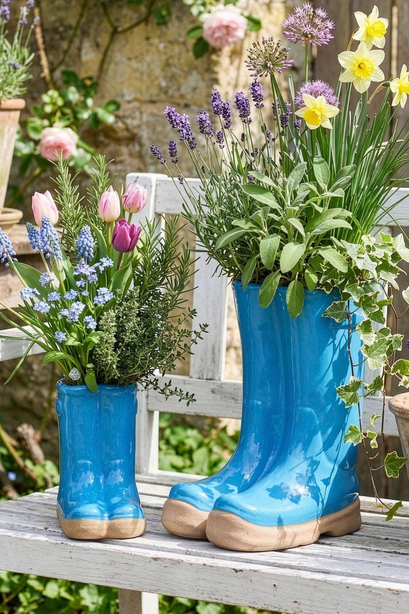 Set 2 Little Large Bright Ceramic Indoor Outdoor Flower Pot Garden Planter Pots