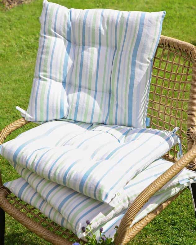 Set 4 Traditional Striped Indoor Outdoor Chair Seat Pad Garden Furniture Cushions