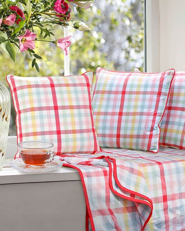 Set 4 Vintage Gingham Indoor Outdoor Garden Furniture Sofa & Chair Cushion