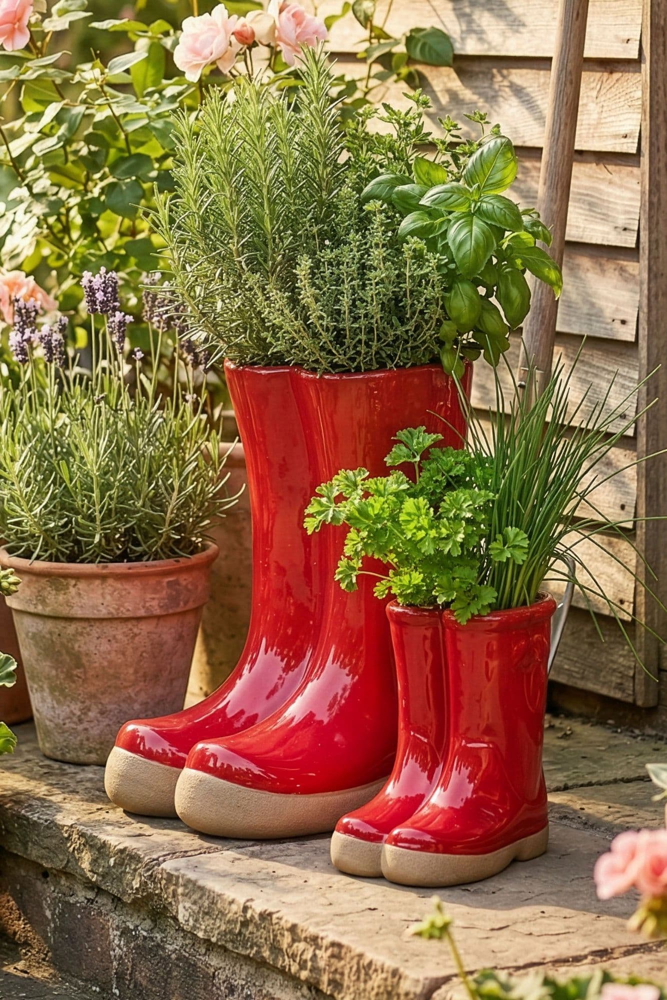 Set 2 Small Large Wellington Boots Ceramic Indoor Outdoor Flower Pot Garden Planter Pots