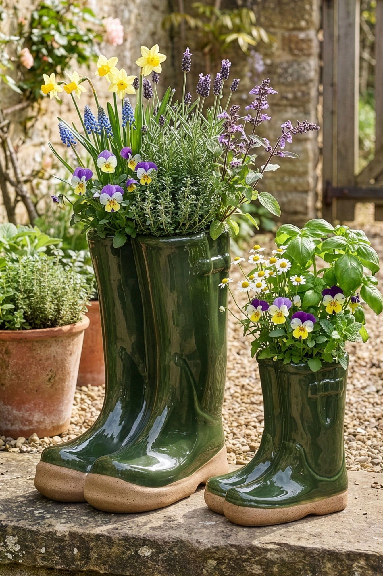 Set 2 Small Large Dark Green Wellington Indoor Outdoor Garden Planters