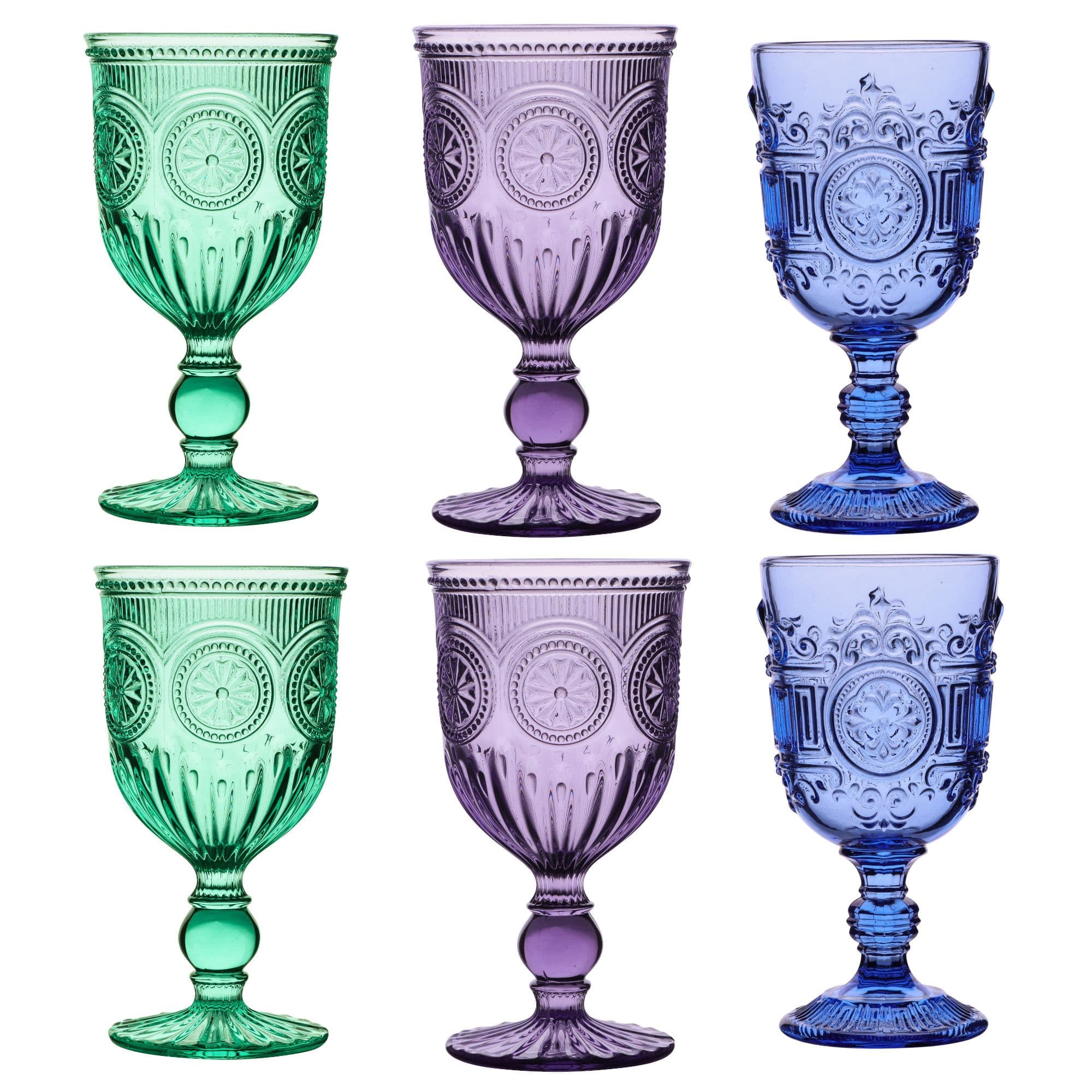 Set 6 Vintage Luxury Embossed Embossed Drinking Glass Goblets