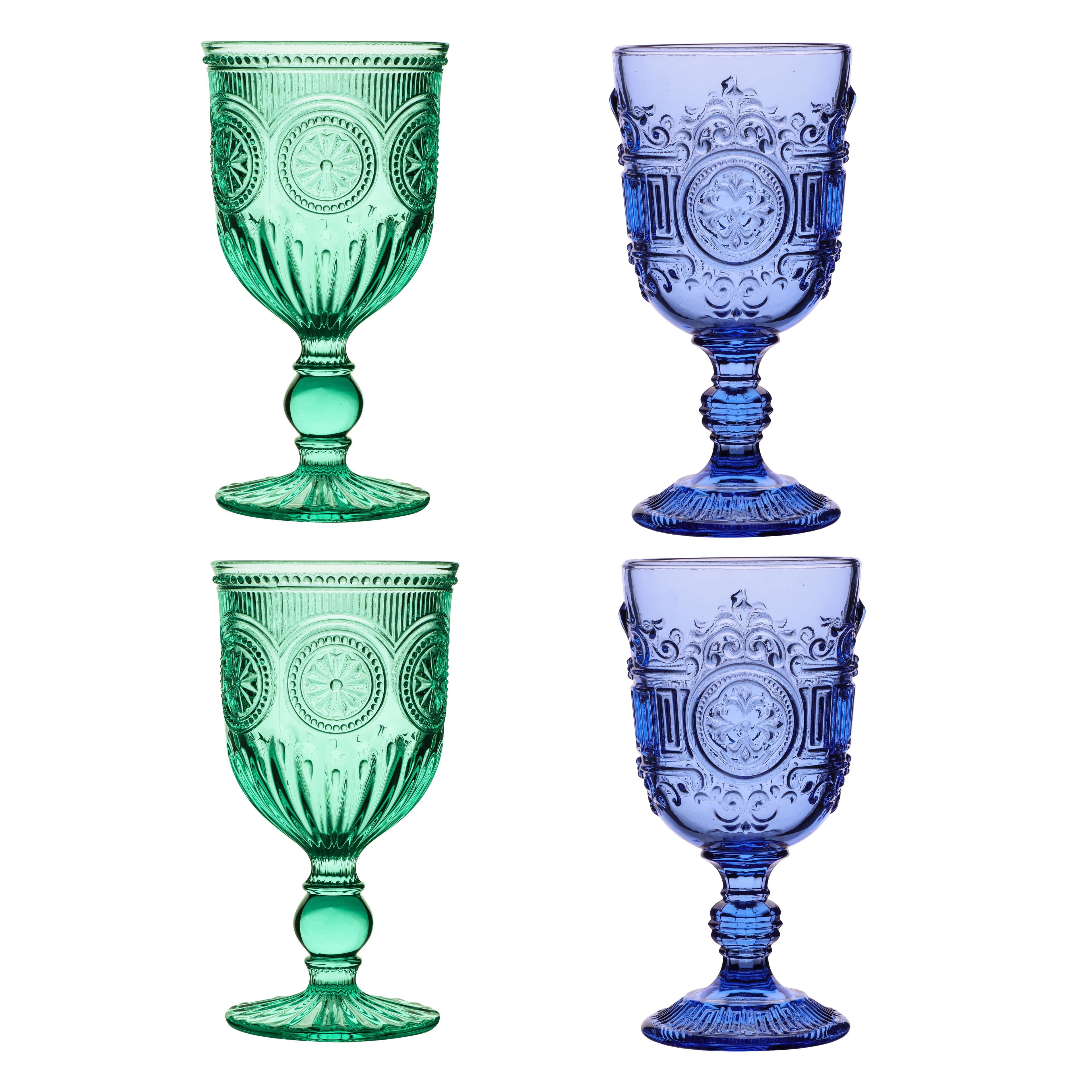 Set 4 Vintage Luxury Embossed Embossed Drinking Glass Goblets