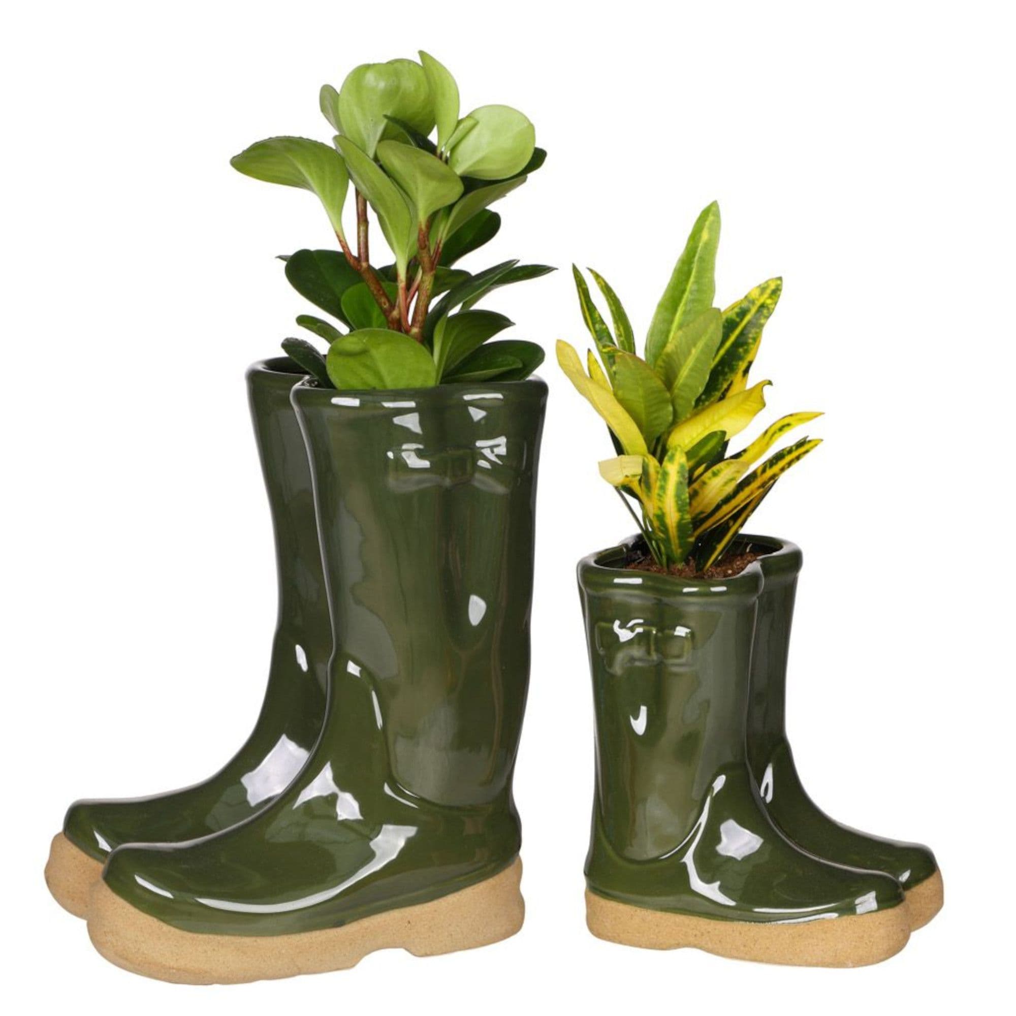 Set 2 Little Large Dark Green Wellington Ceramic Indoor Outdoor Flower Pot Garden Planters