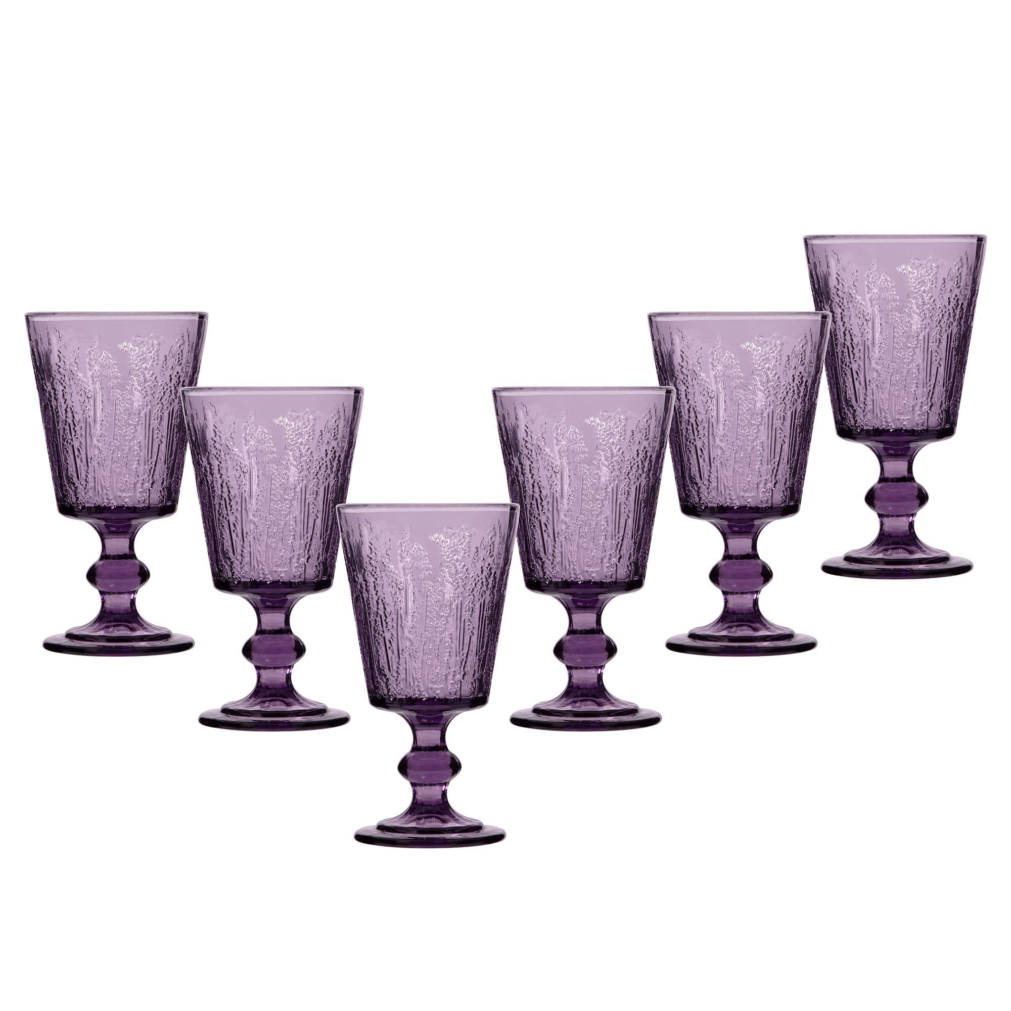 Set 6 Lavender Embossed Drinking Wine Glass Wine Goblets