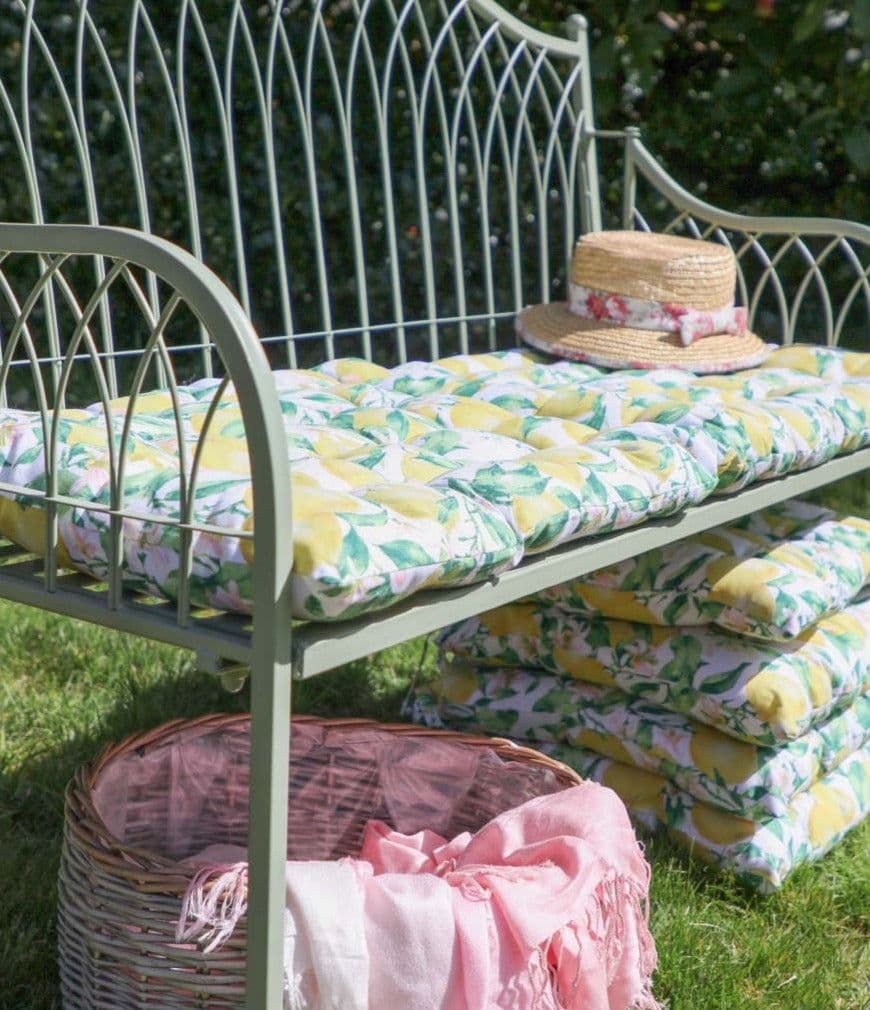 Traditioanl Gargano Lemon Print Indoor Outdoor Furniture Garden Bench Seat Pad
