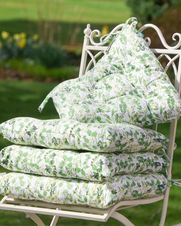 Set 4 Leaf Print Cotton Outdoor Garden Chair Seat Pad Cushions